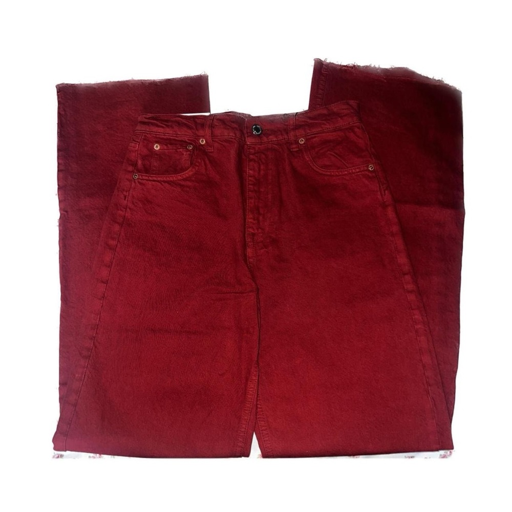 Zara red/burgundy high rise wide leg pants. 90s full length. Damaged zipper